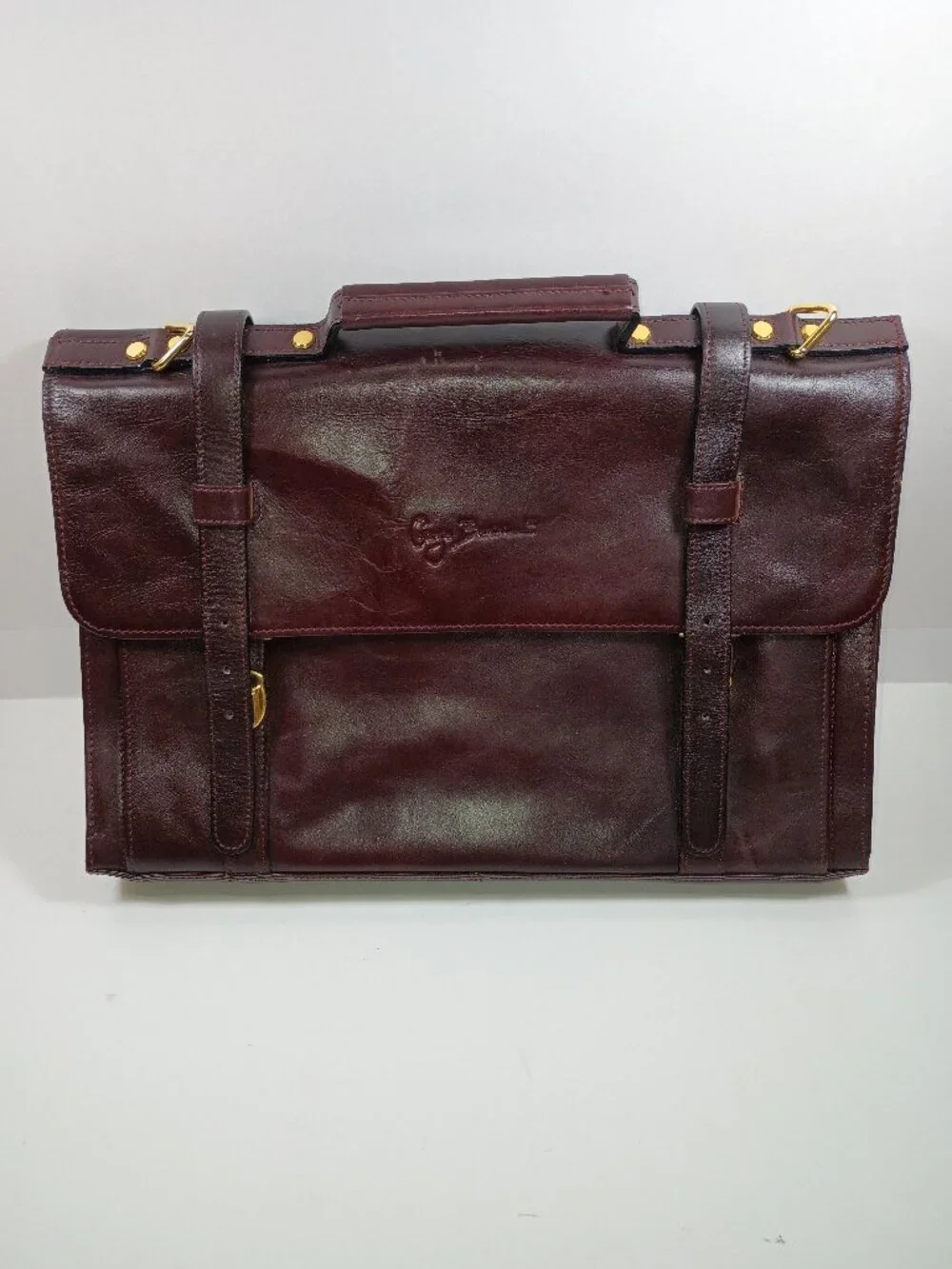 Vintage Giorgio Bernini Reddish-Brown Leather Briefcase Attache Bag Portfolio